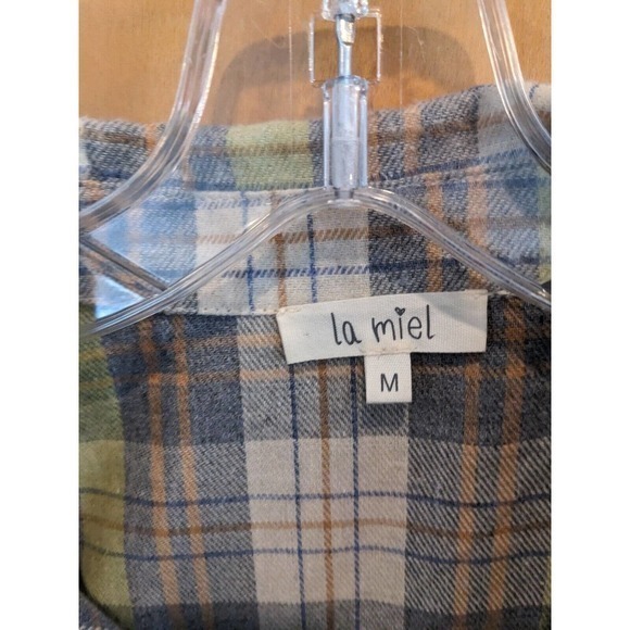 LA MIEL PLAID/FLANNEL Pattern BUTTON Long Shirt Size medium green,gray distress - Picture 4 of 4
